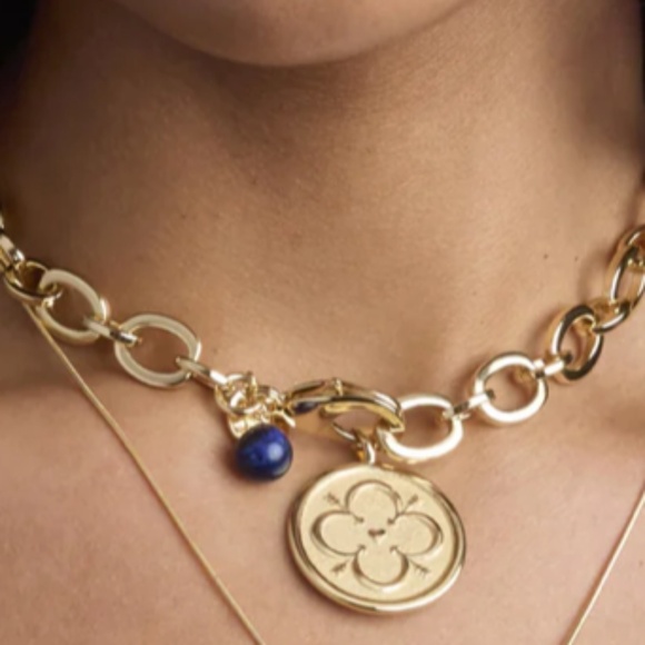 Jane Win-Chunky Link Chain with Lapis Bead in Silver - Picture 4 of 4